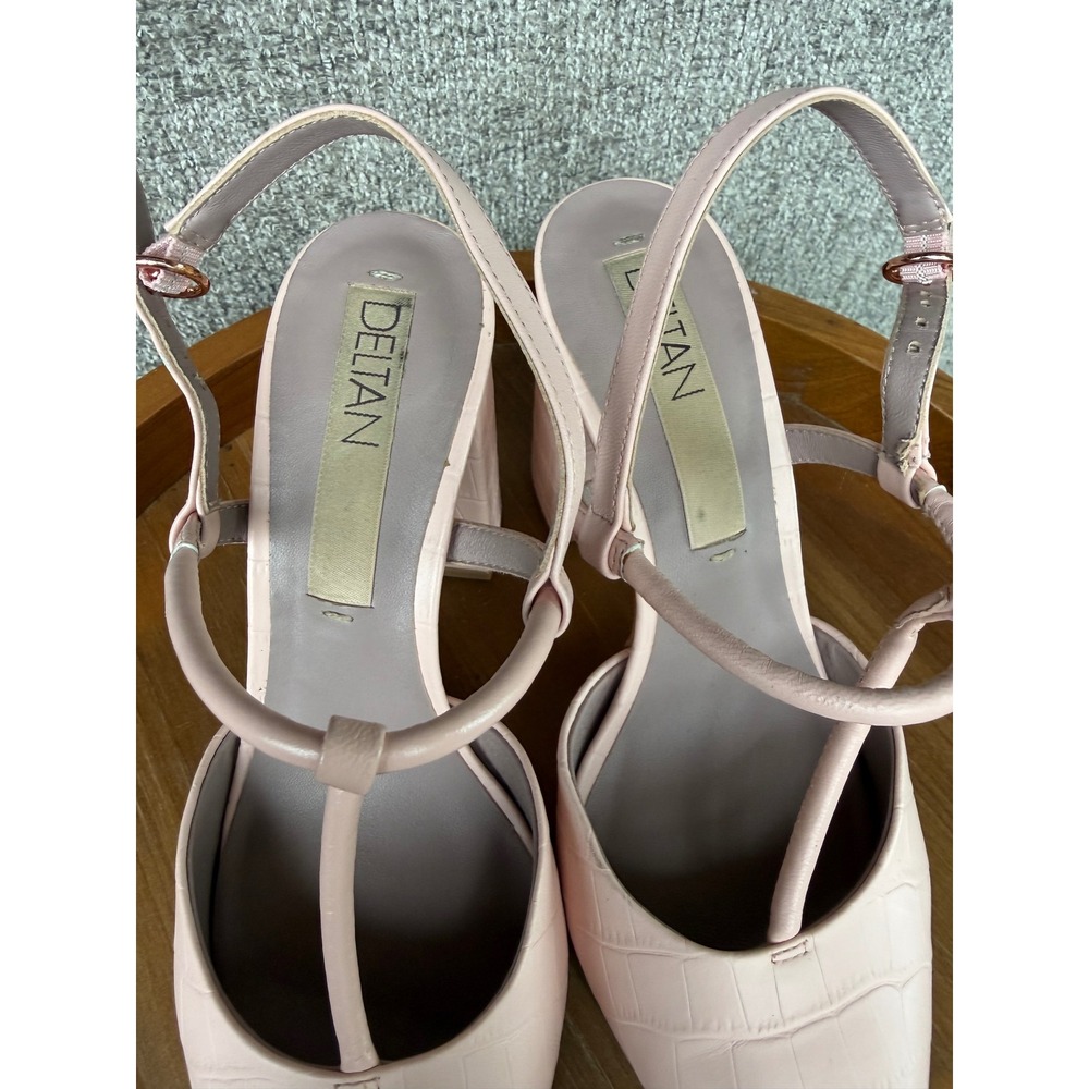 Deltan Pink Croc Embossed T-Strap Block Heel Slingback Pumps Womens‎ 6.5M - Picture 5 of 7